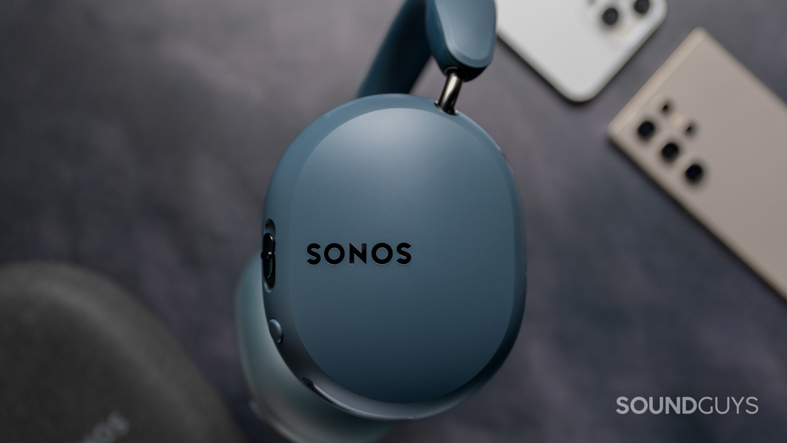 Sonos Ace Ultra top down close up to the sonos logo