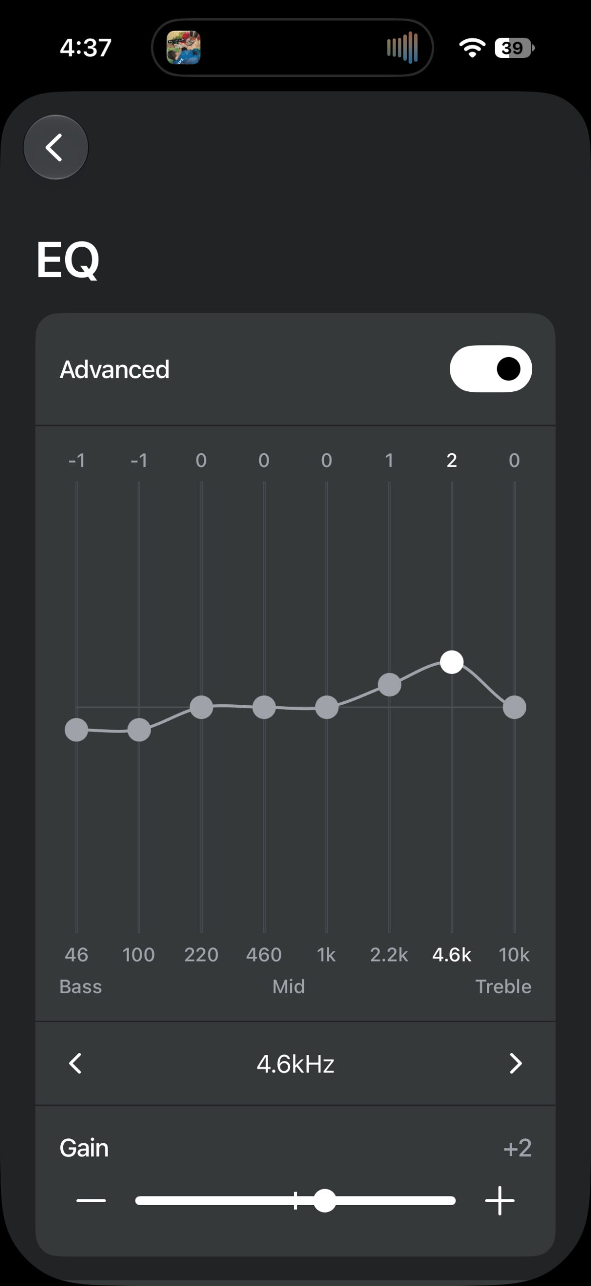 Sonos app showing the 8-band Advanced EQ for the Sonos Ace Ultra