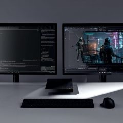 Surface RTX Spark Dev Box đặt giữa hai màn hình và bộ gõ