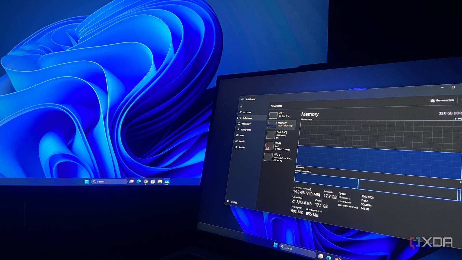 Task Manager hiển thị mức sử dụng RAM của Windows 11 26H2 khi chạy nhiều ứng dụng