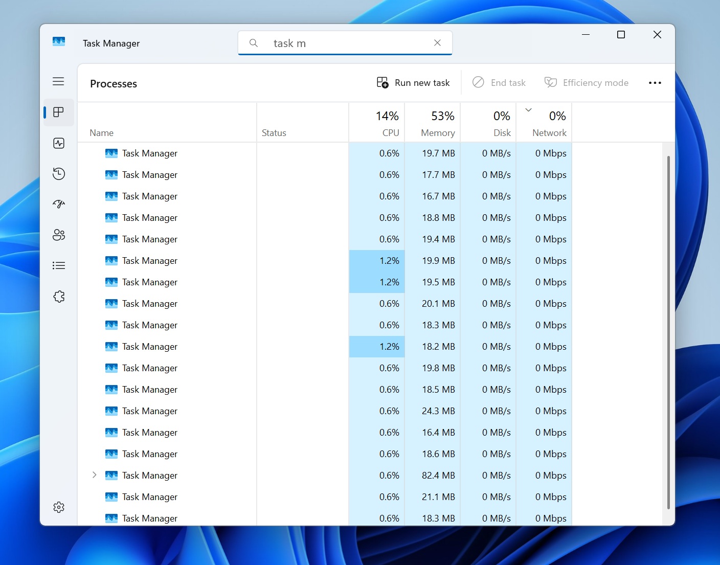 Task Manager trên Windows 11 hiển thị tiến trình