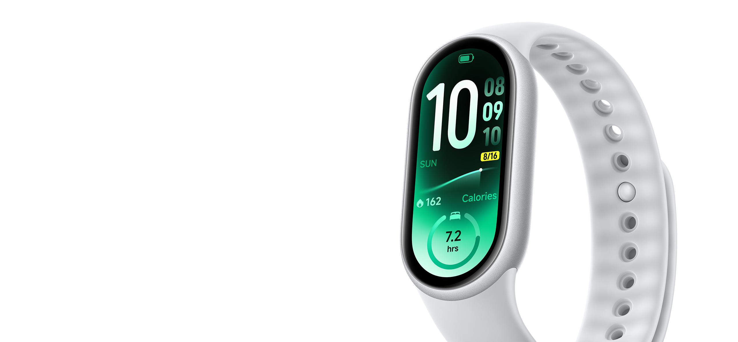 Thân máy Xiaomi Smart Band 11 gắn trên dây đeo silicon màu trắng