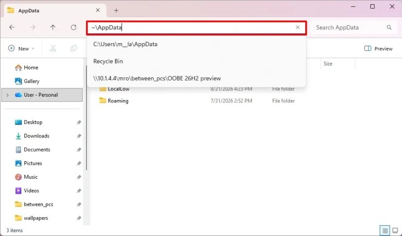 Thanh địa chỉ File Explorer hỗ trợ ký tự ngã