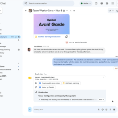 Thẻ recap cuộc họp hiển thị ghi chú và các liên kết trong Google Chat