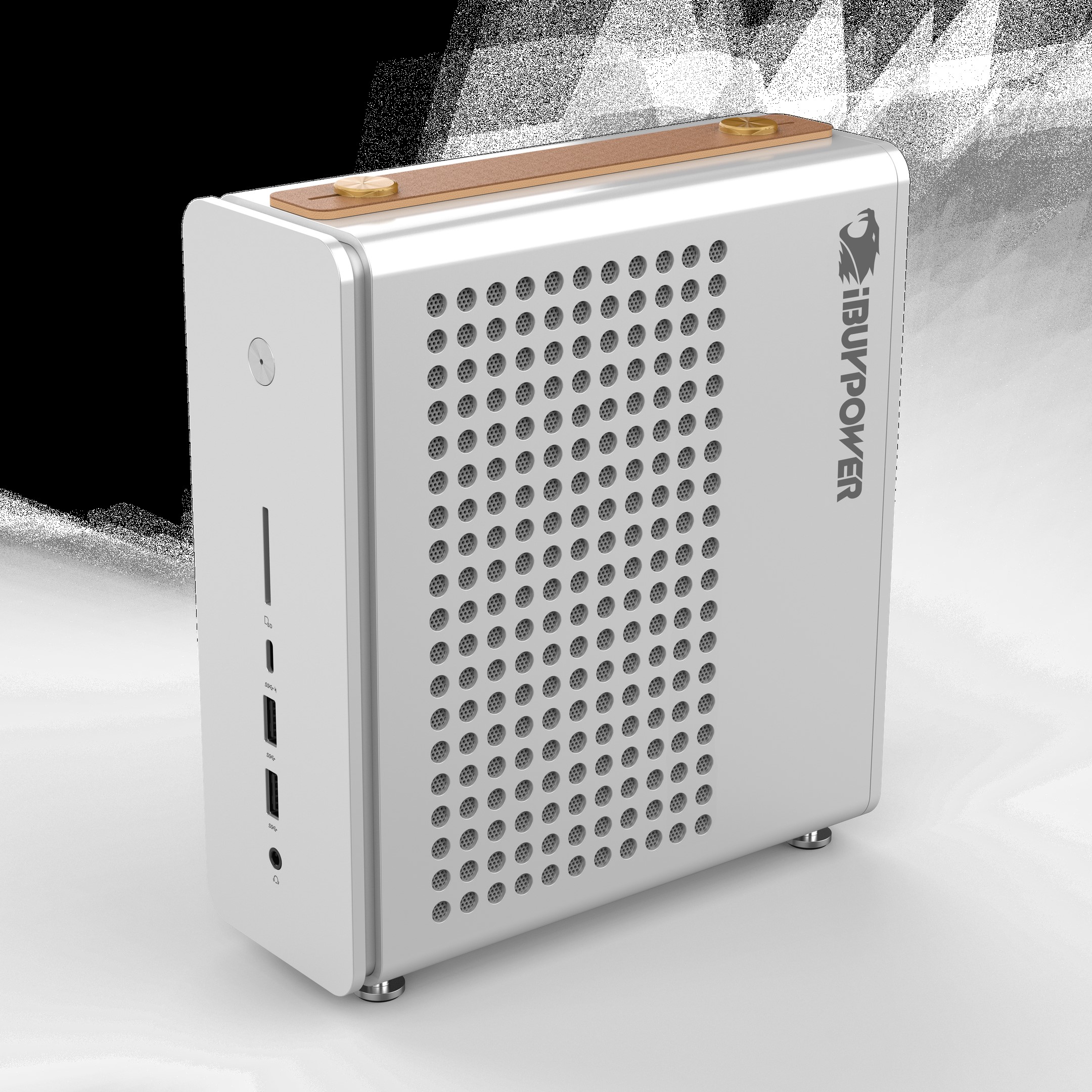 Thiết kế tổng thể iBUYPOWER Pro AMD AI Halo Mini PC với quai xách da