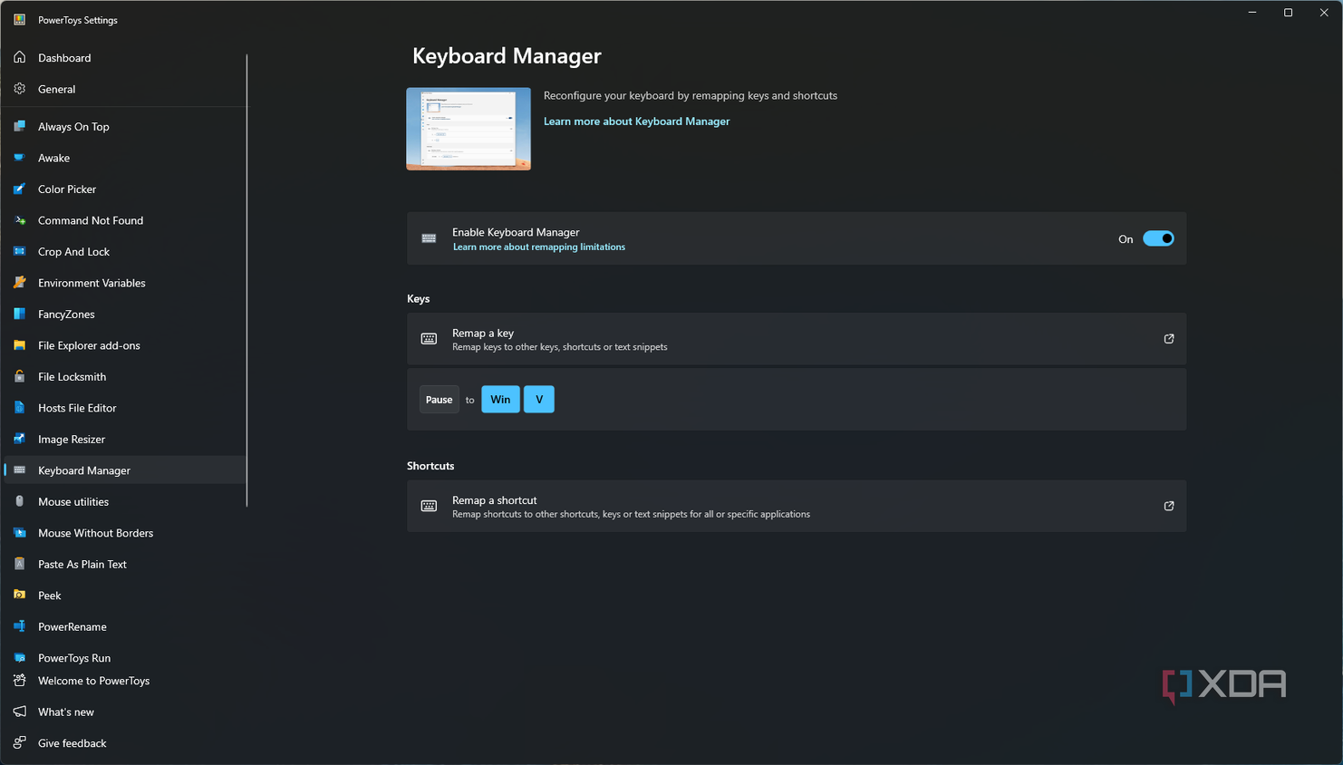 Thiết lập Keyboard Manager