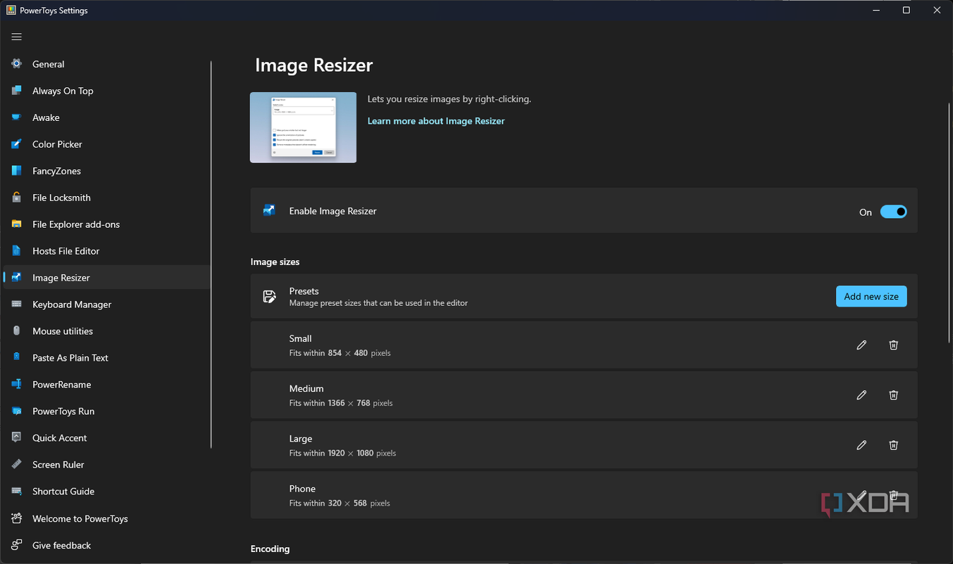 Thiết lập kích thước Image Resizer