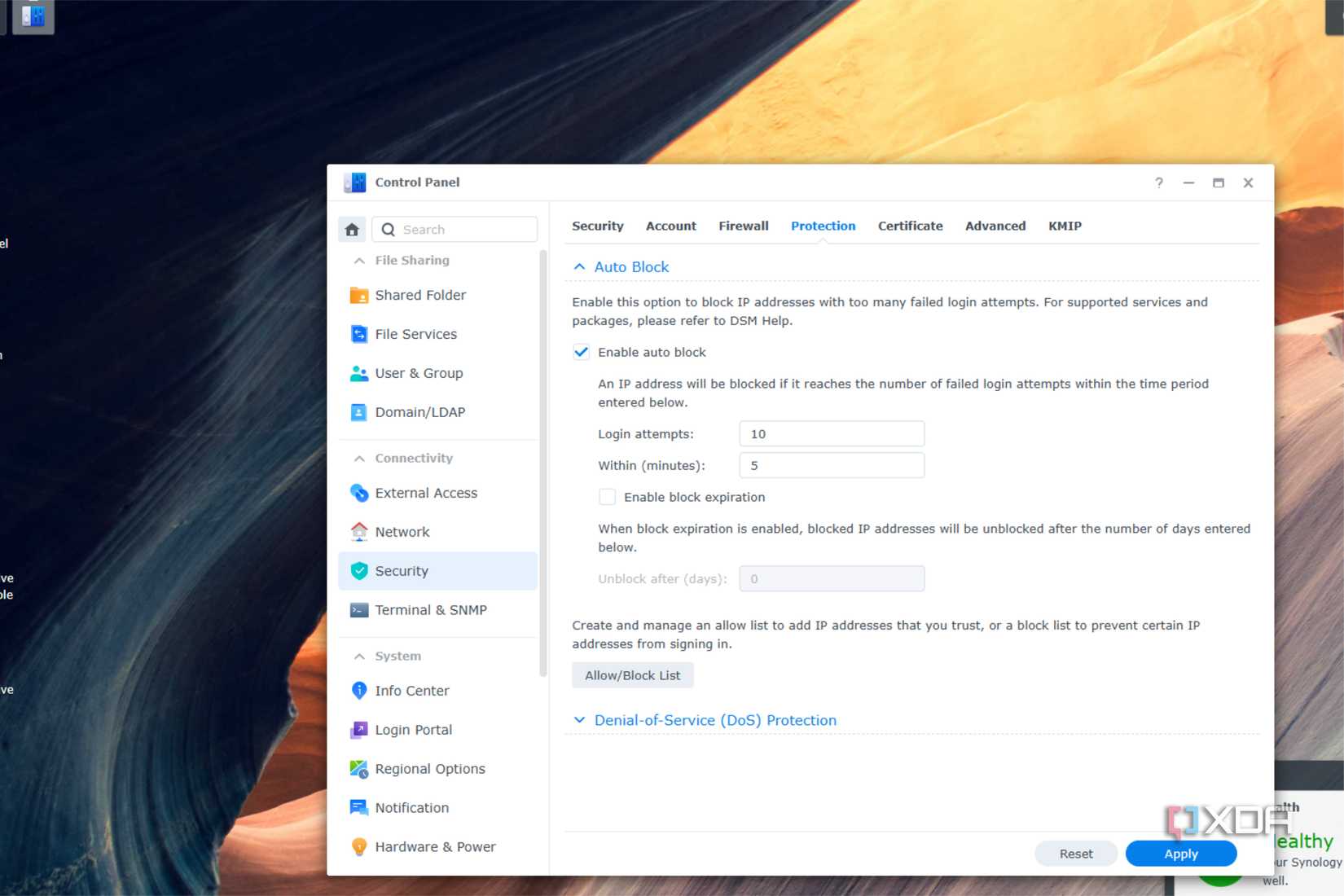 Thiết lập ngưỡng Auto Block trong Synology DSM