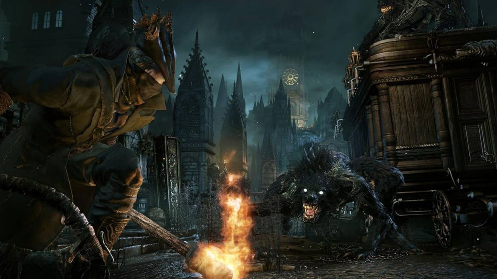 Thợ săn Bloodborne đối đầu quái thú trong Yharnam