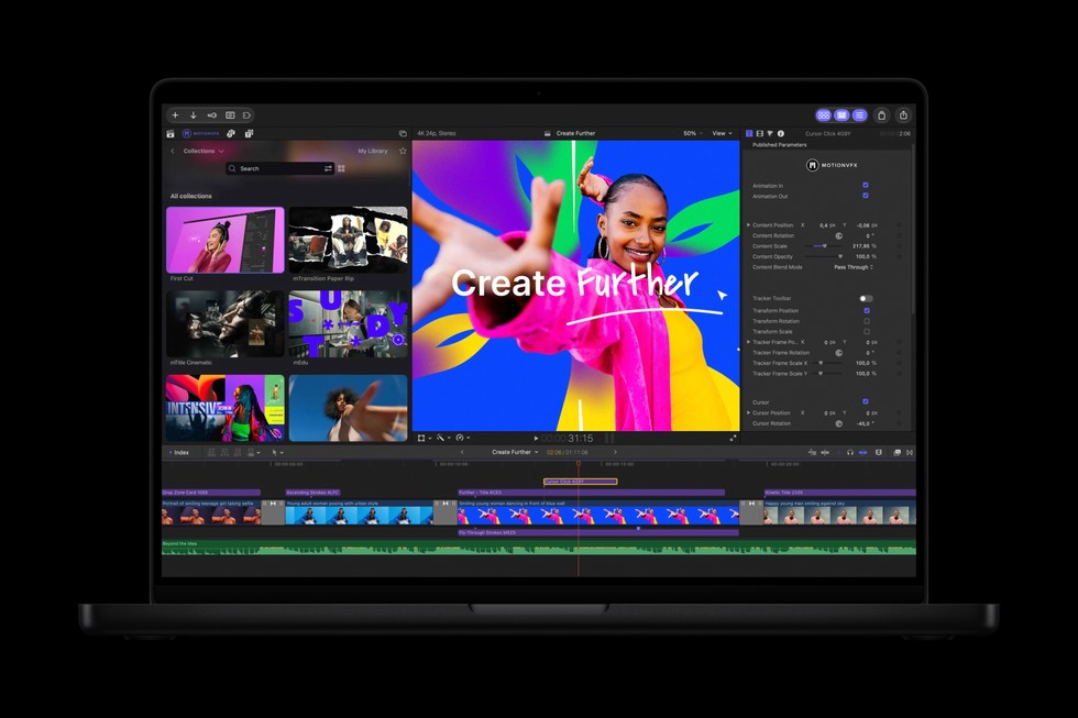Thư viện MotionVFX được tích hợp trong Final Cut Pro trên MacBook Pro