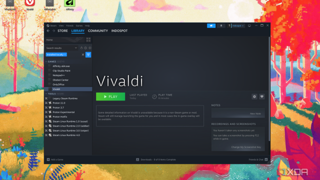 Thư viện Steam với các ứng dụng Windows và Proton
