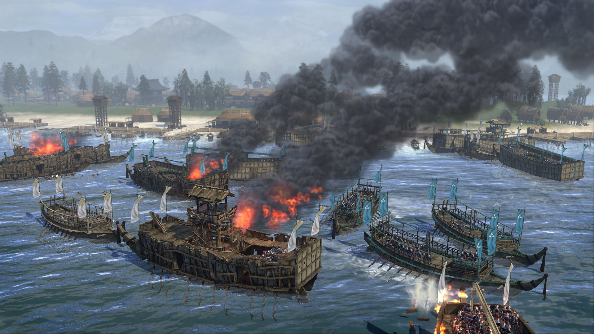 Thuyền chiến bốc cháy trong Total War: Shogun 2