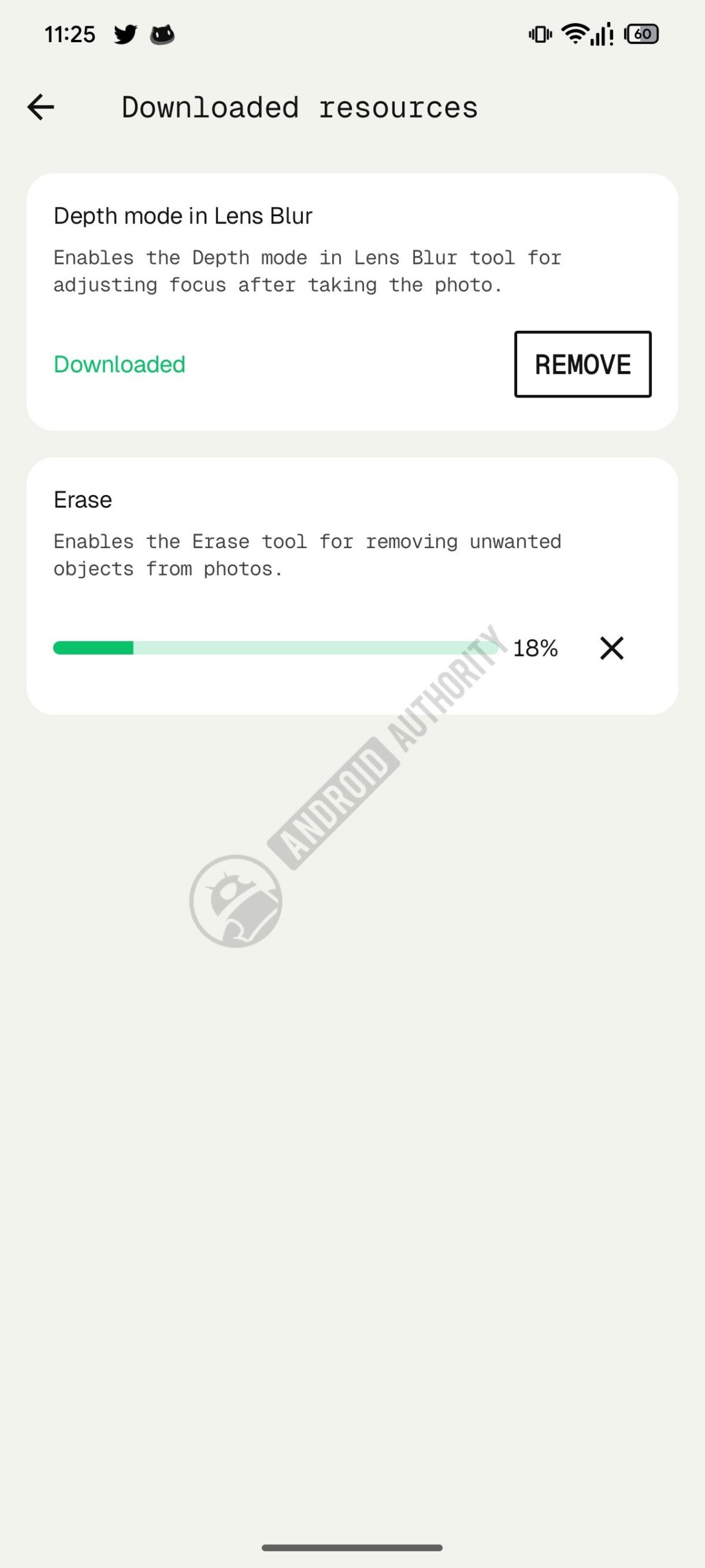 Tiến trình tải tiện ích Erase trong Snapseed