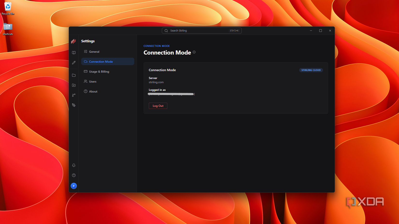 Trang cài đặt tài khoản Stirling Cloud