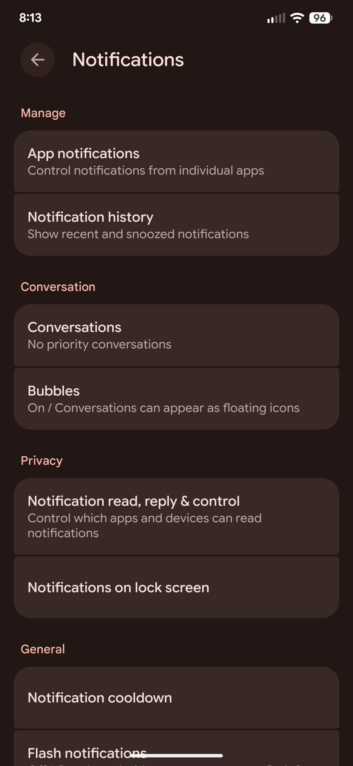 Trang cài đặt Thông báo Android