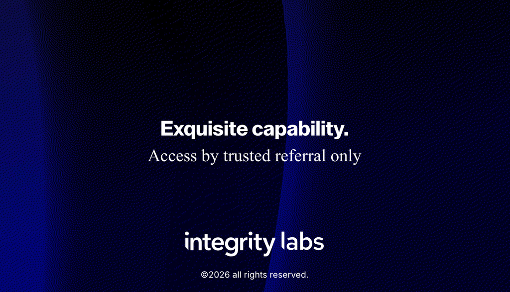 Trang chủ Integrity Labs với dòng chữ Exquisite capability và Access by trusted referral only