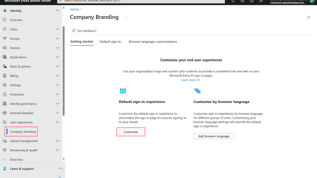 Trang Company Branding trong Microsoft Entra admin center