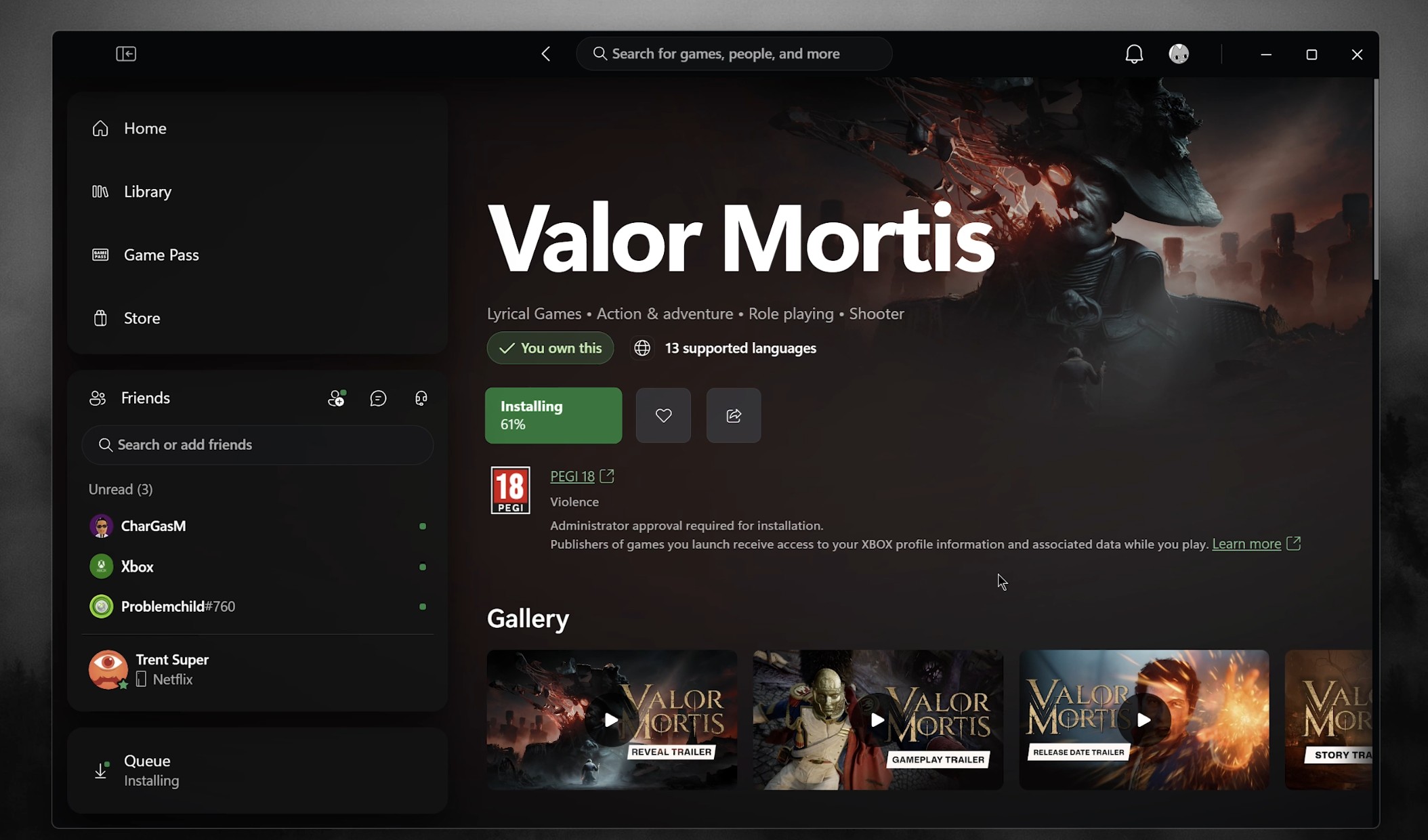 Trang game trên giao diện ứng dụng Xbox PC mới