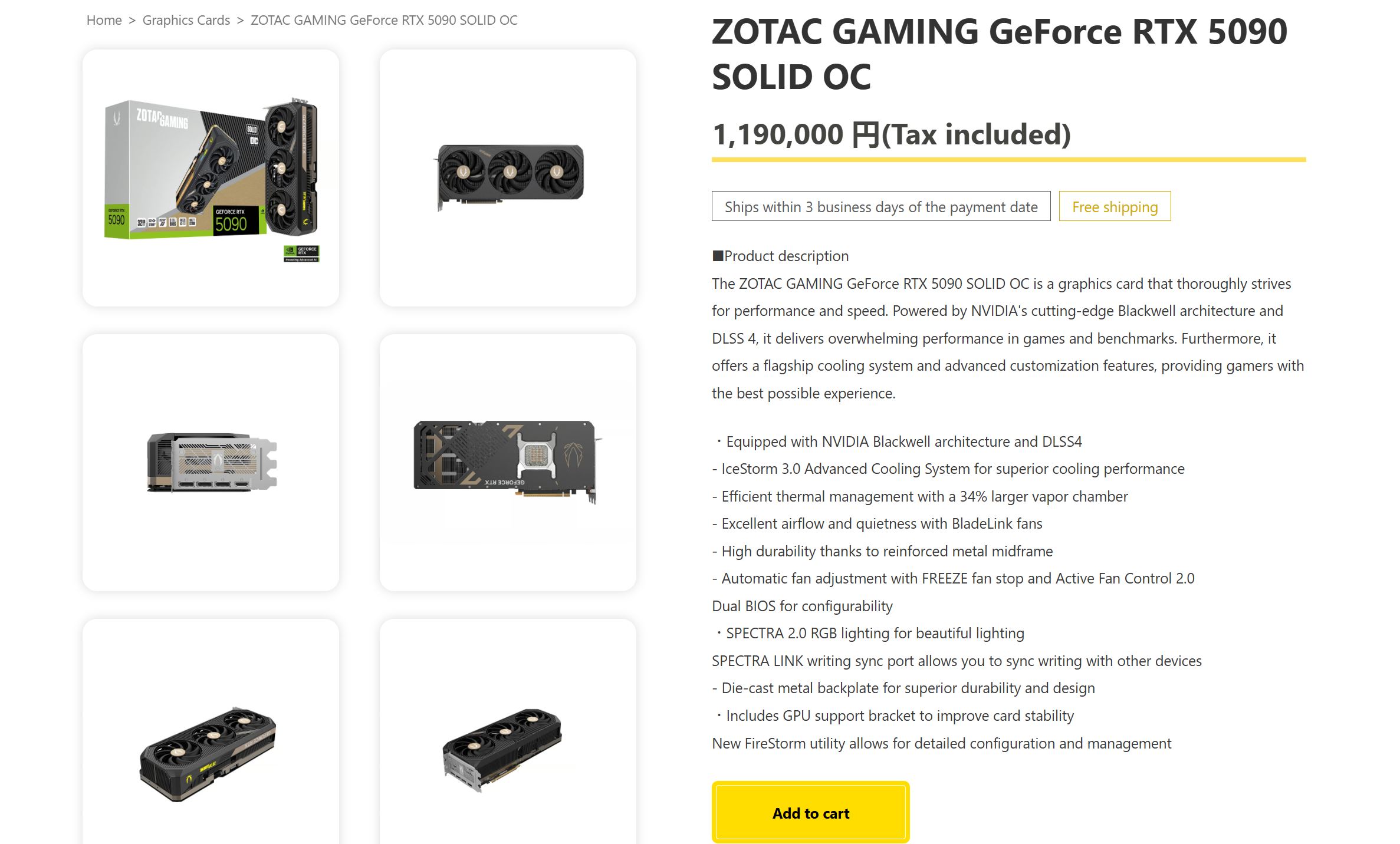 Trang ZOTAC Nhật Bản niêm yết SOLID OC ở mức 1.190.000 yên; giá tại một cửa hàng không đại diện cho toàn thị trường.