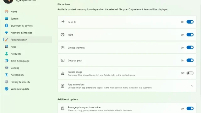 Trang tùy chỉnh menu chuột phải của Windows 11