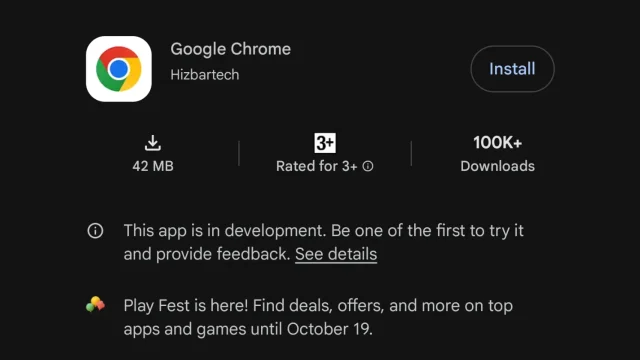 Trang ứng dụng Google Chrome giả mạo trên kho ứng dụng Google Play Store