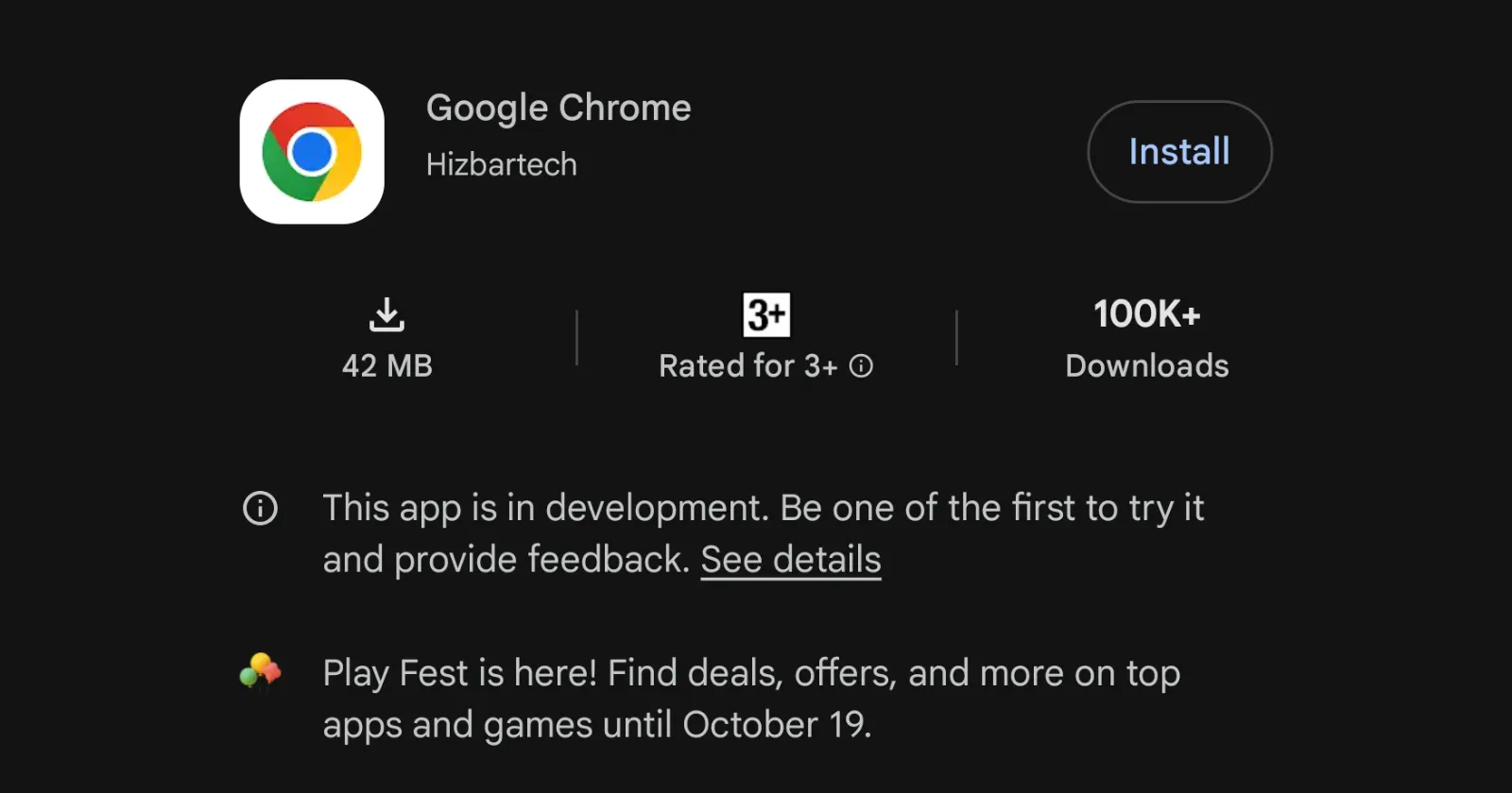 Trang ứng dụng Google Chrome giả mạo trên kho ứng dụng Google Play Store