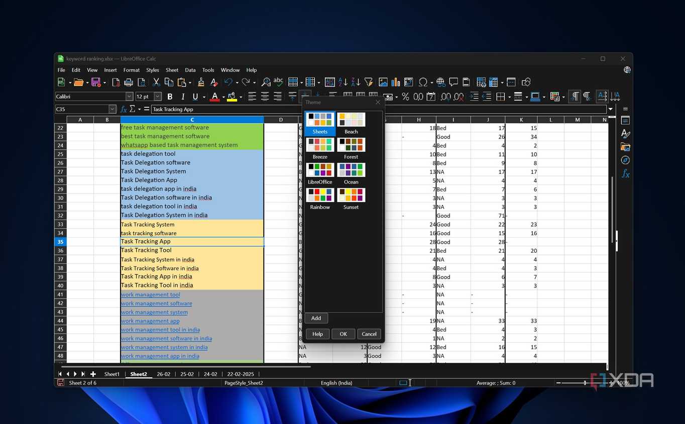 Tùy chỉnh giao diện LibreOffice Calc