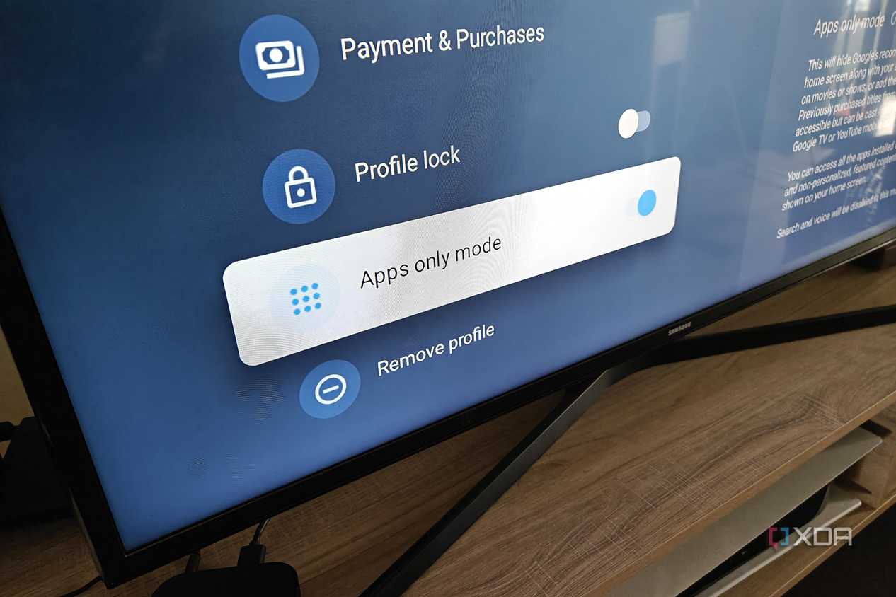Tùy chọn Apps only mode trong cài đặt hồ sơ Google TV