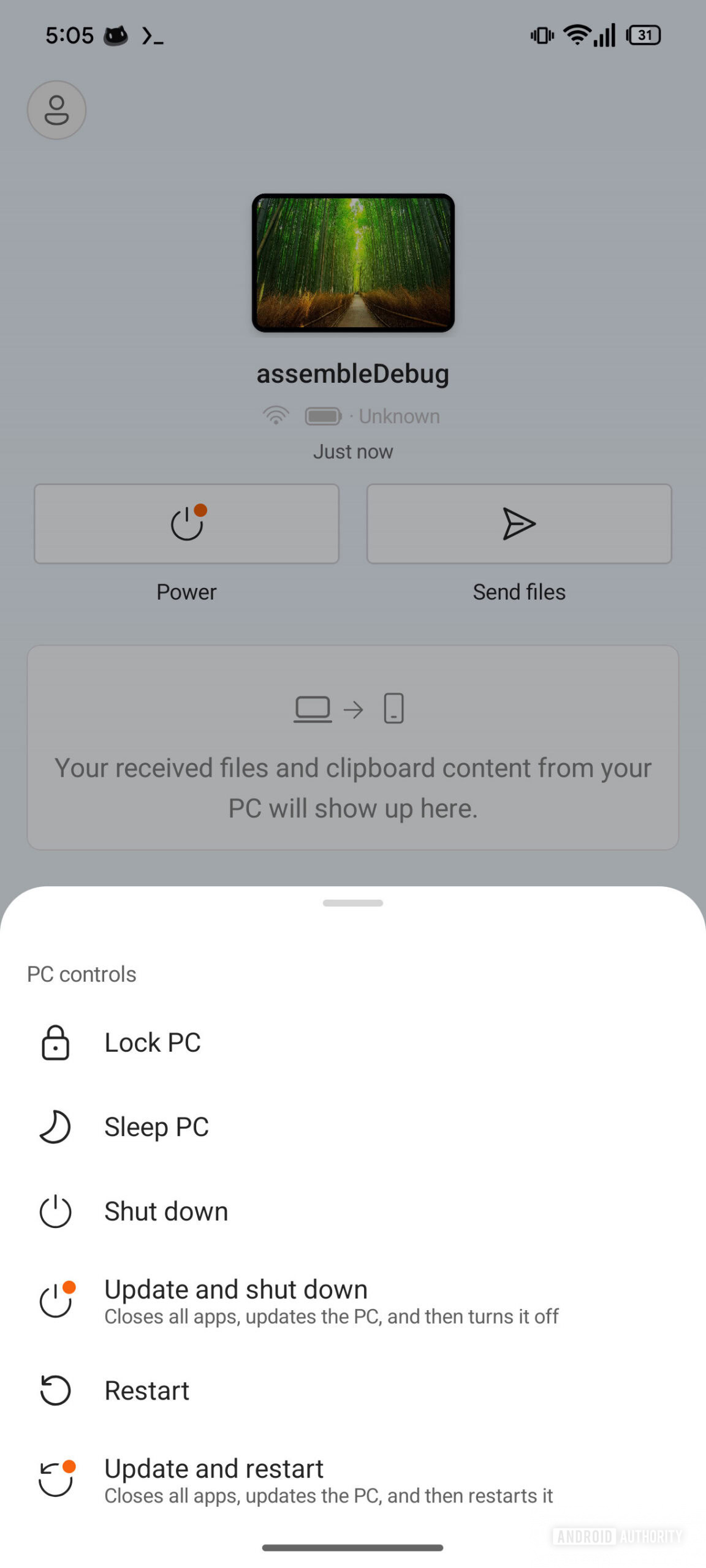 Tùy chọn cập nhật và tắt máy trên Link to Windows