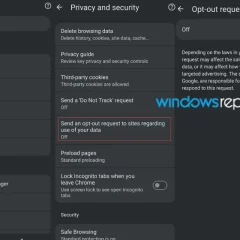 Tùy chọn gửi yêu cầu từ chối trong cài đặt Chrome Android