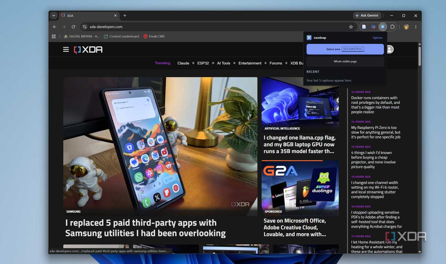 Các tùy chọn LensSnap trong Chrome