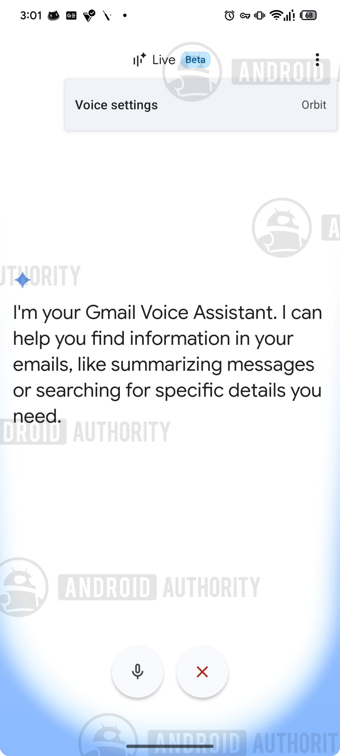 Tùy chọn Voice settings trong menu ba chấm của Gmail Live