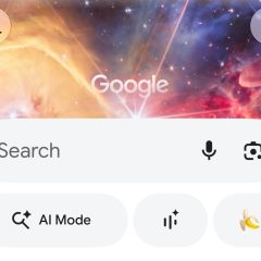 Ứng dụng Google hiển thị biểu tượng Nano Banana bên dưới ô tìm kiếm và nút AI Mode.