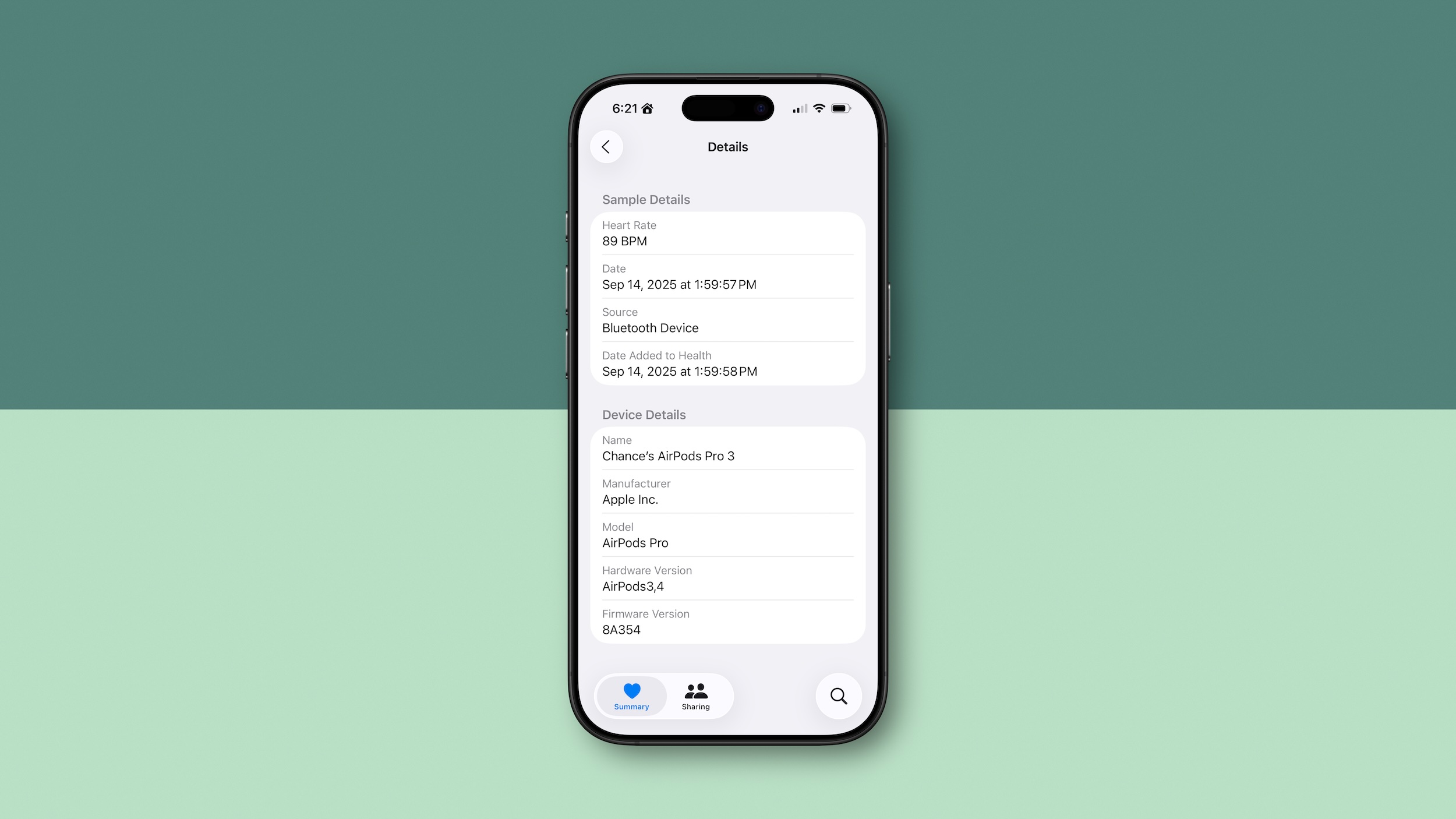 Ứng dụng Sức Khỏe hiển thị nguồn dữ liệu từ AirPods Pro 3, giúp kiểm tra vai trò của tai nghe trong việc theo dõi nhịp tim.