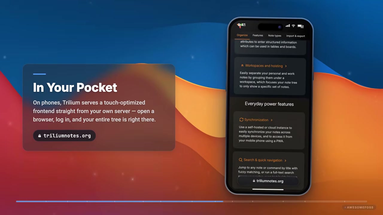 Video AwesomeFOSS giới thiệu truy cập Trilium trên điện thoại