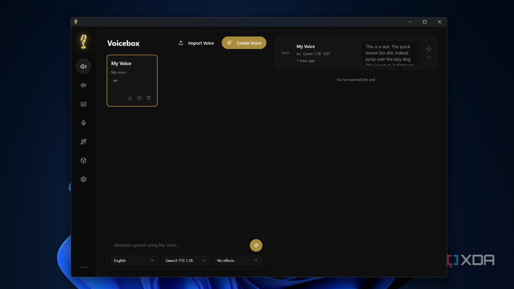 Voicebox UI on Windows 11 Pro.