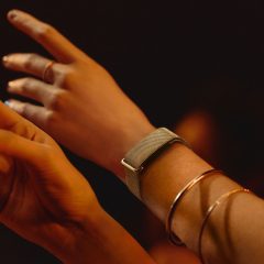 Vòng đeo sức khỏe Fitbit Air với dây lưới kim loại màu Champagne Gold