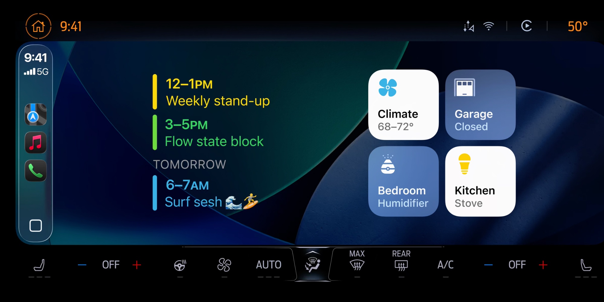 Widget Lịch và Home trên màn hình CarPlay Ultra