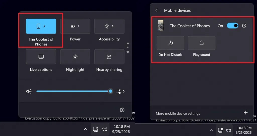Windows 11 Quick Settings Mobile devices expanded controls