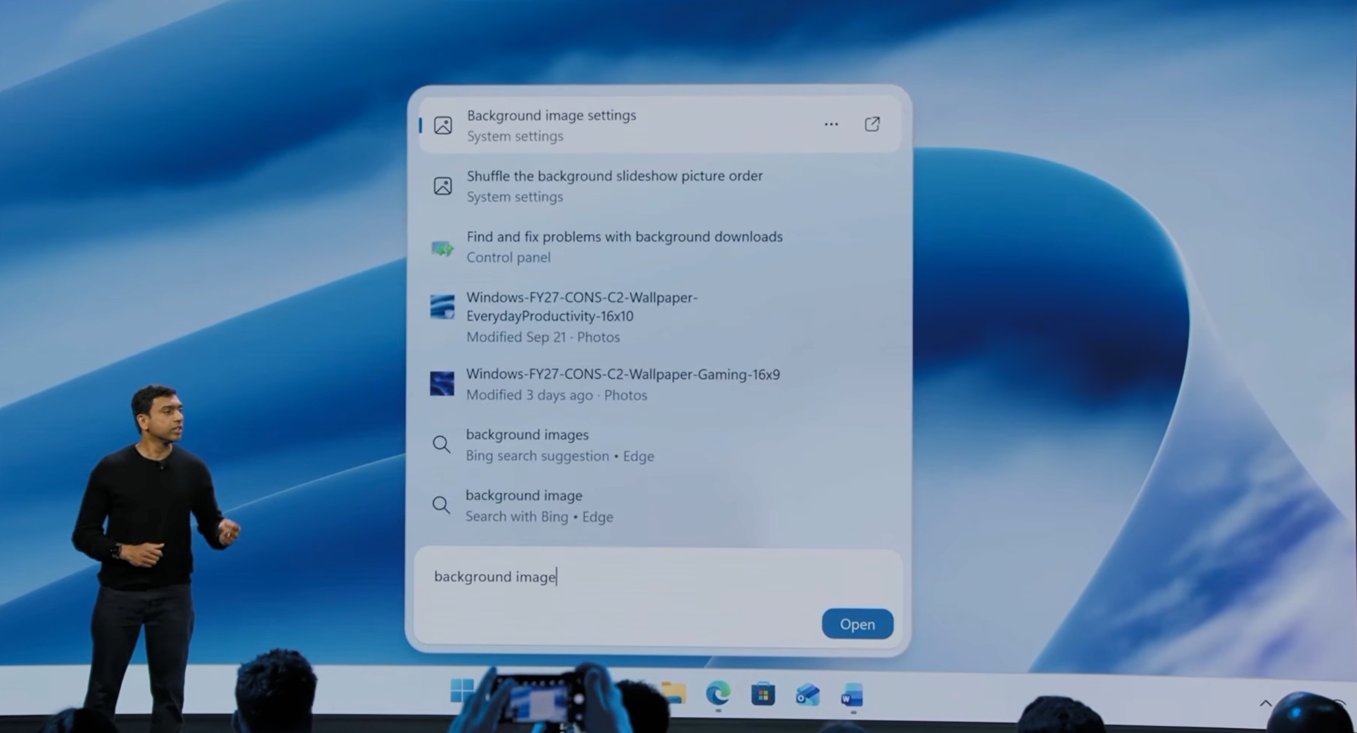 Windows Search hiển thị thiết lập hình nền trước các tệp và kết quả liên quan