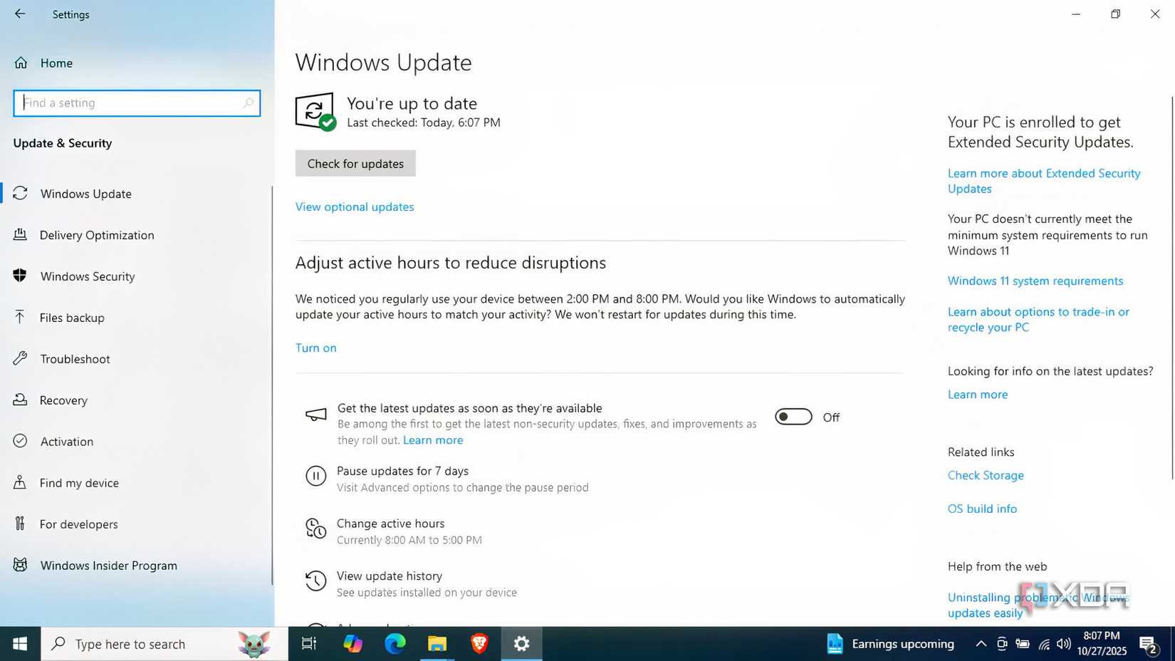 Windows Update trên PC Windows 10 đã đăng ký ESU