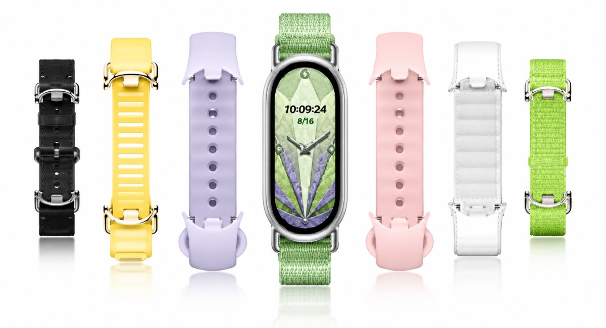 Xiaomi Smart Band 11 mặt trước cùng nhiều kiểu dây đeo trải dài hai bên